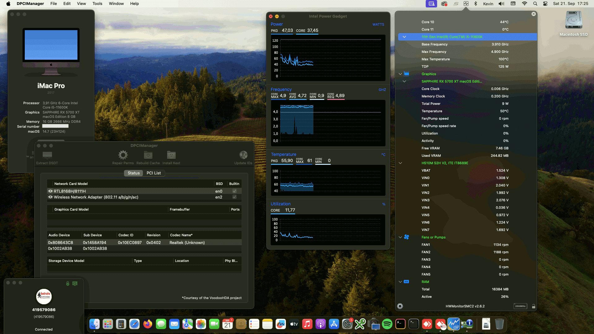 Success Hackintosh macOS Sonoma 14.7 Build 223H124 in Gigabyte H510M S2H V2 + Intel Core i5 11600K + Sapphire RX 5700 XT